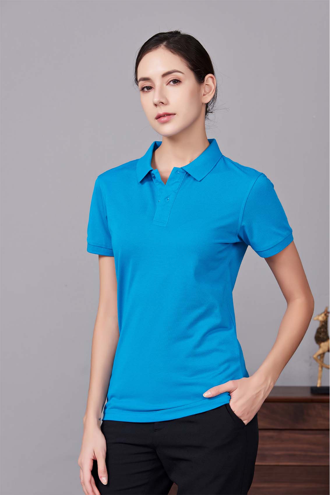 夏季男女通款湖蓝色短袖休闲T恤衫-MAD205hl