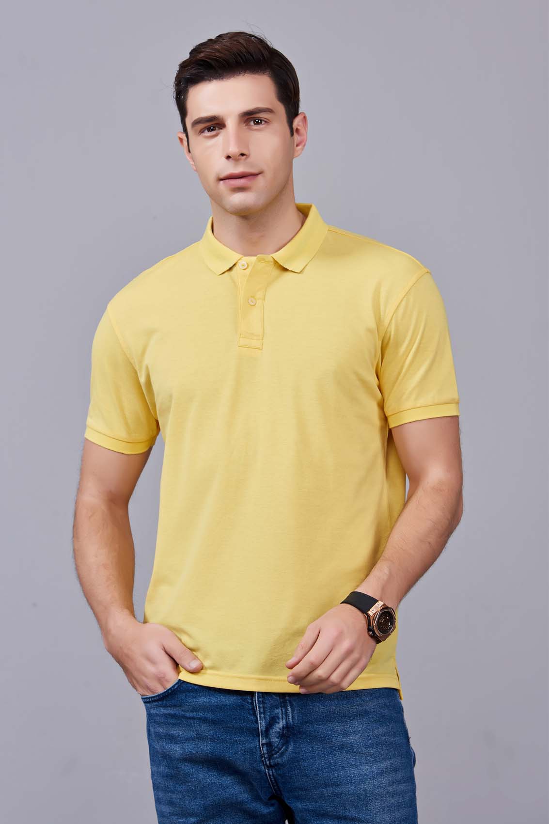 夏季男士黄色短袖休闲T恤衫-MAD205hs