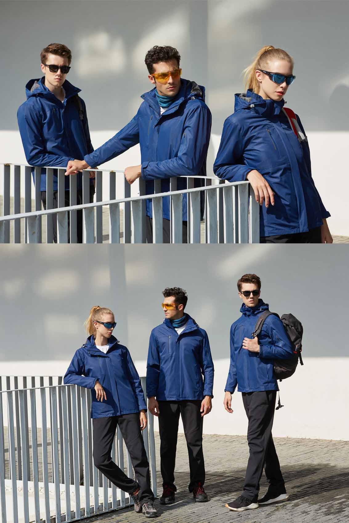 春秋季节藏蓝色男女同款冲锋衣上衣外套#798