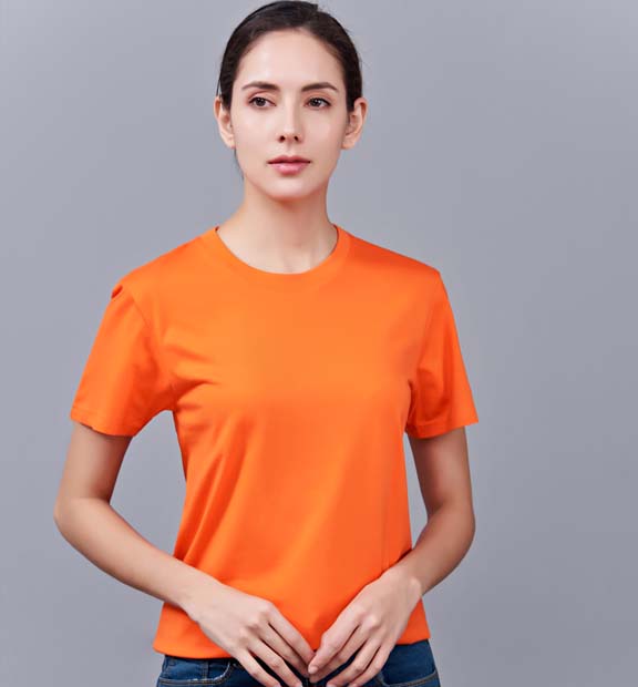 夏季橘色男女同款纯棉圆领短袖文化衫-MAD007#