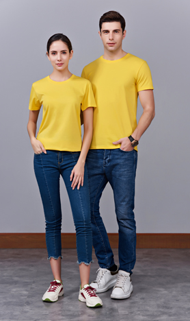 夏季黄色男女同款纯棉圆领半袖文化衫-MAD007#