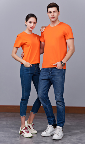 夏季橘色男女同款纯棉圆领短袖文化衫-MAD007#