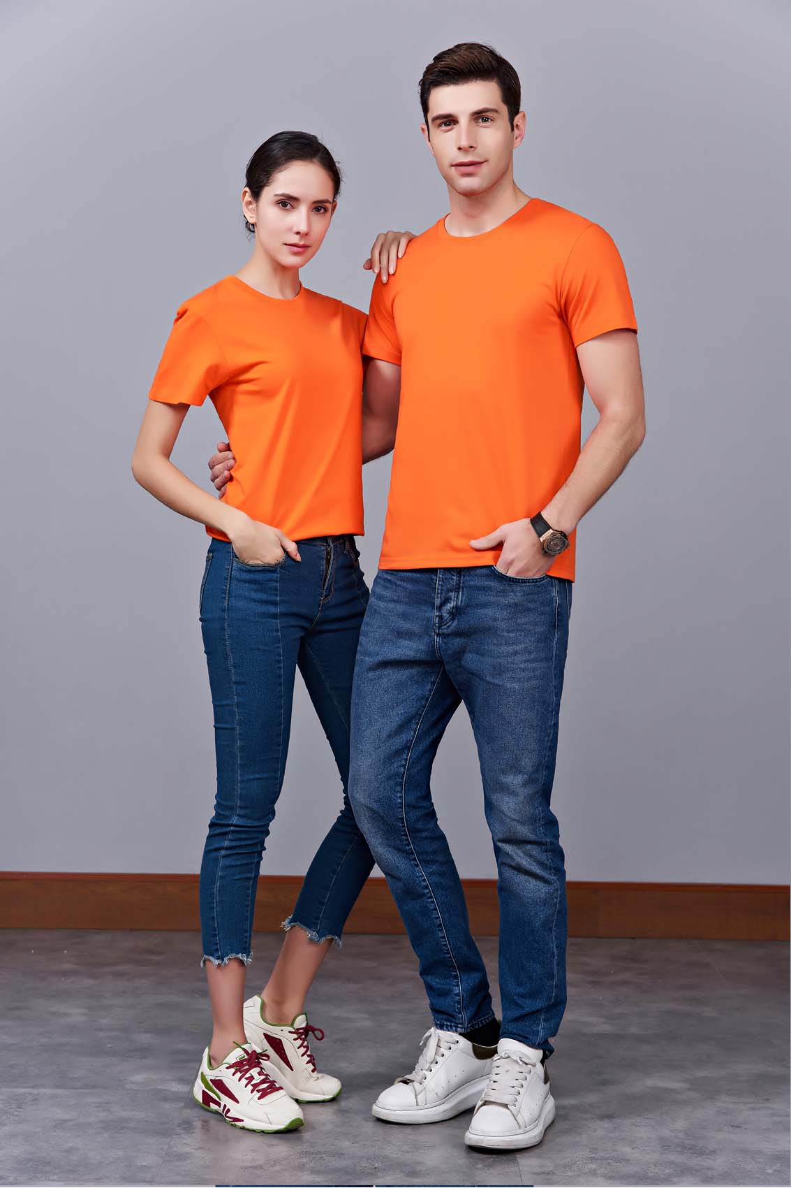 夏季橘色男女同款纯棉圆领速干文化衫#007js