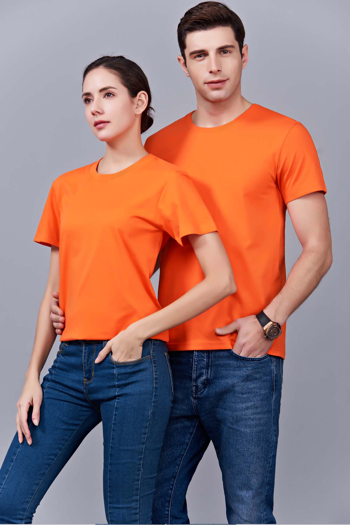 夏季橘色男女同款纯棉圆领速干文化衫#007js